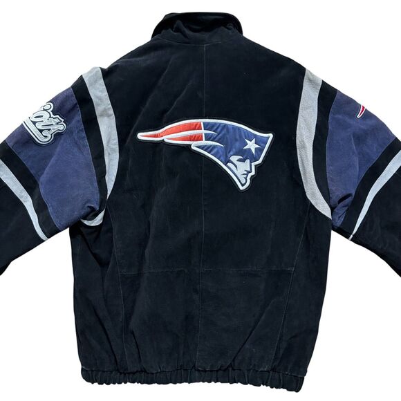 New England Patriots Vtg Suede Leather Jacket NFL Sz Medium Embroidered Black